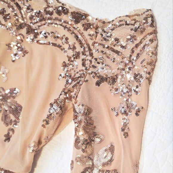 CBR Women's Mini Formal Dress Size Medium Nude Rose Gold Sequins Wedding Evening - Picture 4 of 14